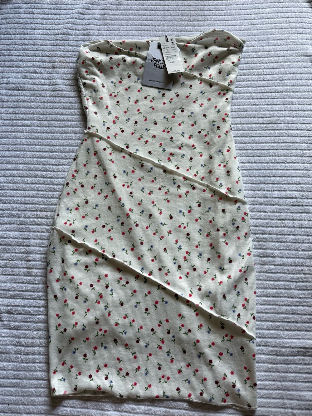 Princess Polly White Strapless Mini Dress with Red & Blue Floral Print